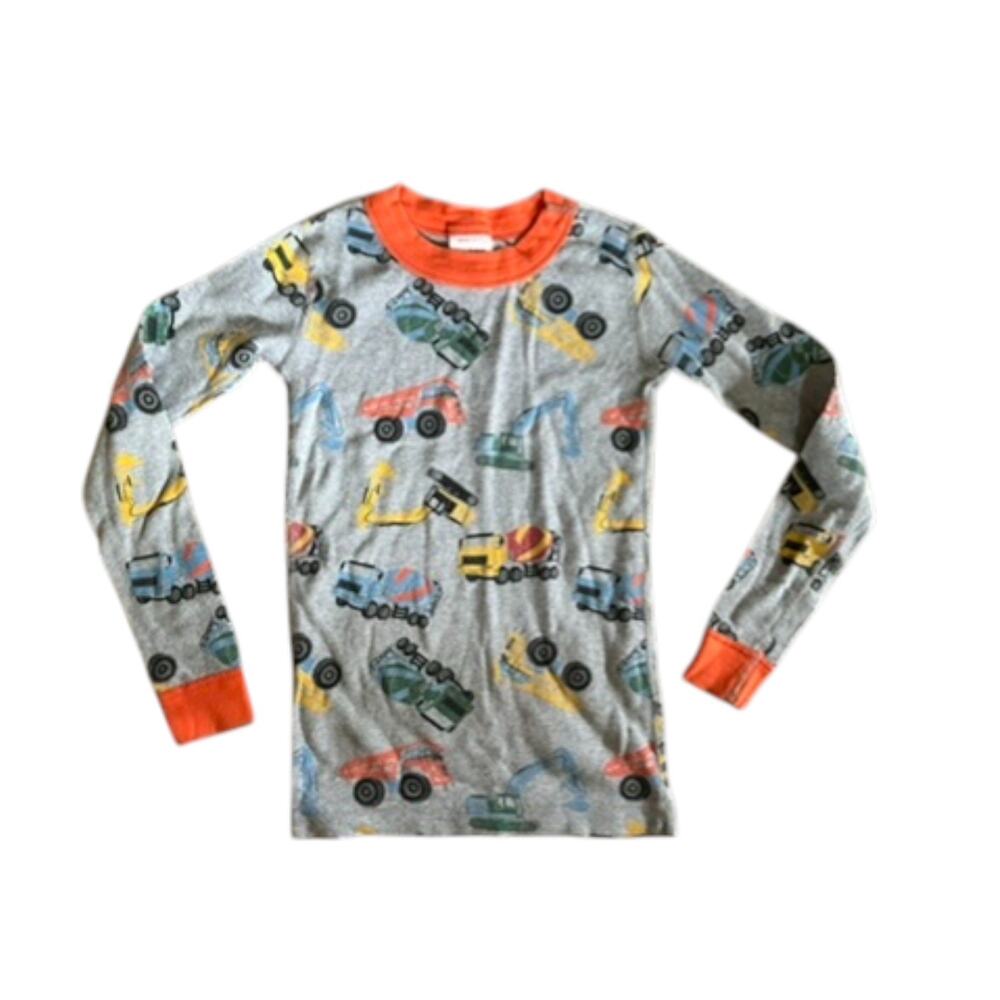 Hanna Andersson Gray CONSTRUCTION TRUCK Print Pajama Top Boy's Sz 6-7